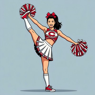 Asian Cheerleader Doing High Kick