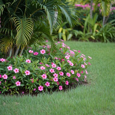 Pink Madagascar Periwinkle Flowers in Garden