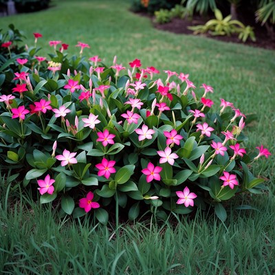 Pink Madagascar Periwinkle Flowers in Garden