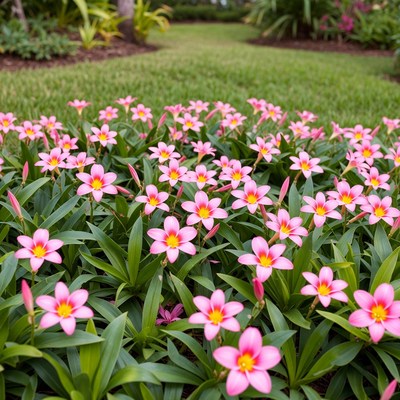 Pink Clivia Flowers in Garden Bed