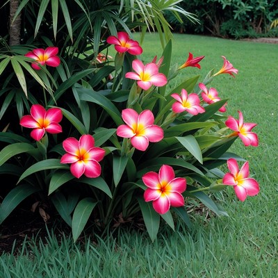 Vibrant Plumeria Flowers in Garden