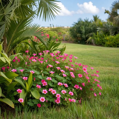 Pink Flowers in Tropical Garden