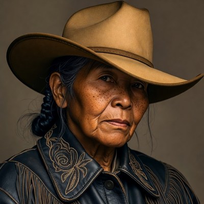 Indigenous woman in cowboy hat