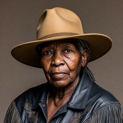 Elderly African woman in cowboy hat