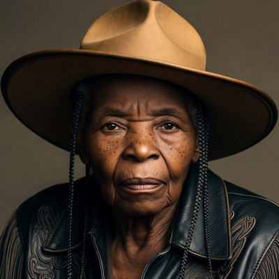 Elderly African-American woman in cowboy hat