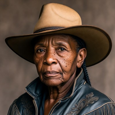 Elderly African-American woman in cowboy hat