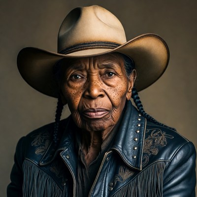 Elderly African-American woman in cowboy hat