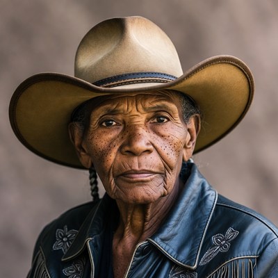 Elderly woman in cowboy hat