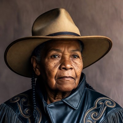 Elderly African-American woman in cowboy hat