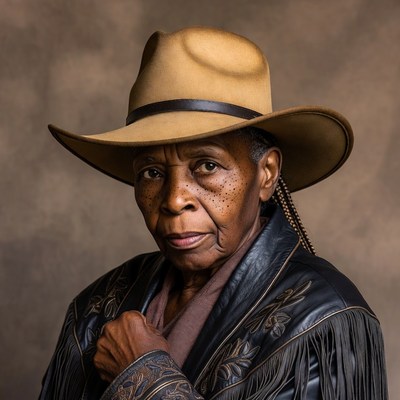 Elderly African-American woman in cowboy hat
