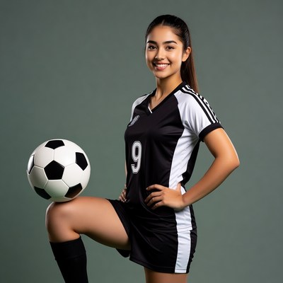 Smiling Latina girl holding soccer ball