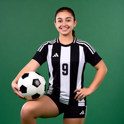 Girl holding soccer ball in uniform
