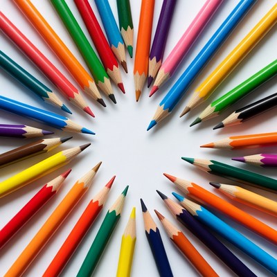 Colorful Pencils Arranged in Circle