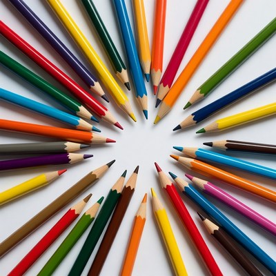 Colorful pencils arranged in circle