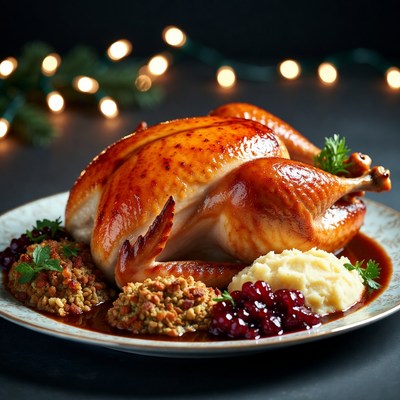 Roast Turkey with Mashed Potatoes and Cranberries