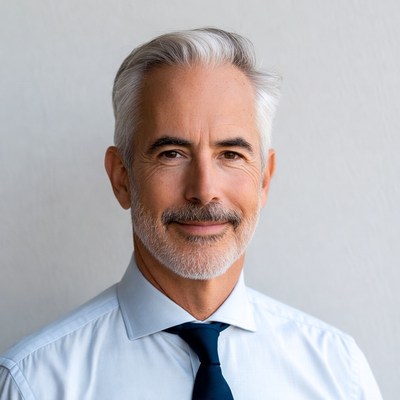 Senior man in white shirt and navy tie