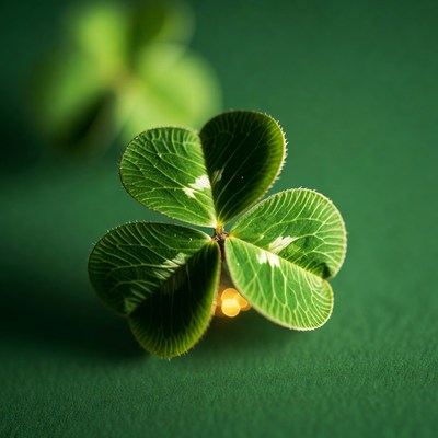 Four-leaf clover on green background