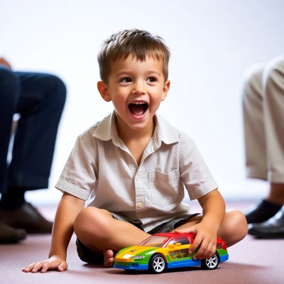 Boy playing with toy car