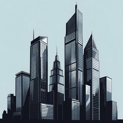 Modern Skyscrapers City Skyline Illustration