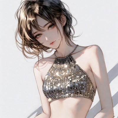 Anime girl in sparkling halter top