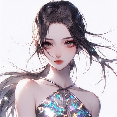 Anime girl in sparkling dress