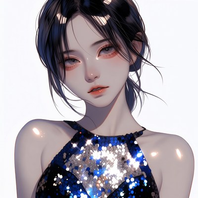 Anime girl in sparkling blue dress