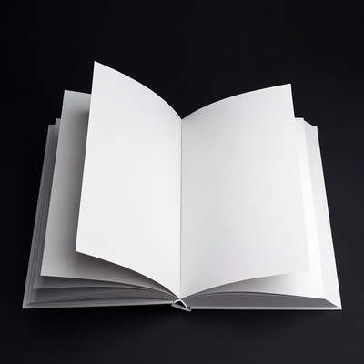 Open Blank Book on Black Background