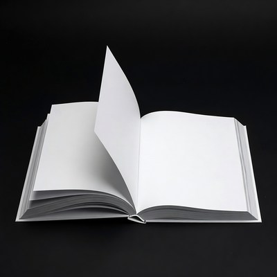 Open blank book on black background
