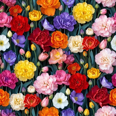 Colorful Tulips and Flowers on Dark Background