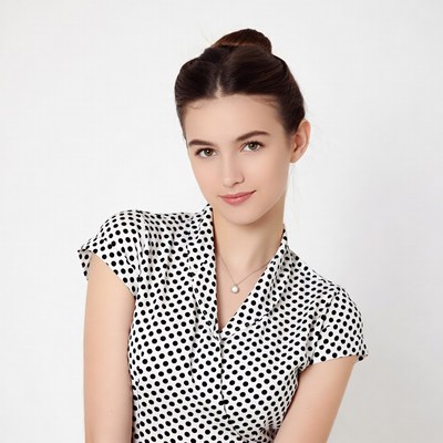 Young woman in polka dot blouse