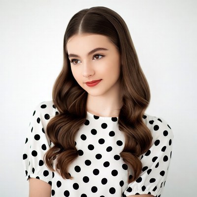 Young woman in polka dot dress