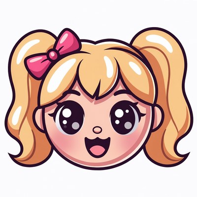Cartoon girl with pink bow and pigtails