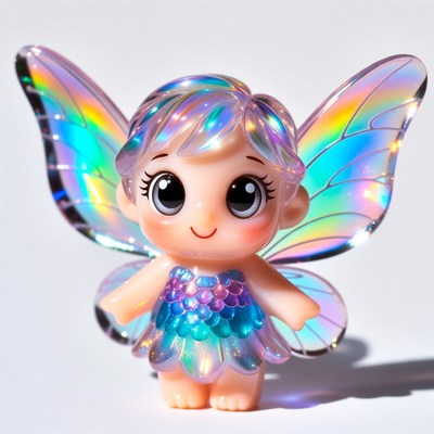 Cute chibi fairy with iridescent wings