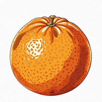 Ripe orange with green stem