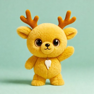 Cute yellow reindeer waving