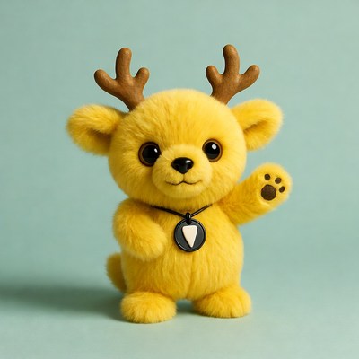 Yellow plush reindeer waving