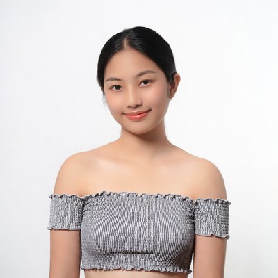 Asian woman in off-shoulder top