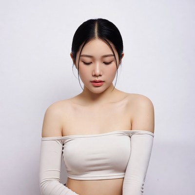 Asian woman in off-shoulder top