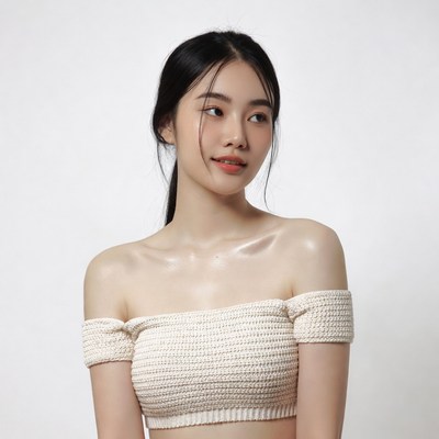 Asian woman in off-shoulder top