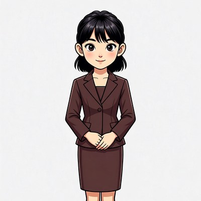 Asian woman in brown business suit illustration