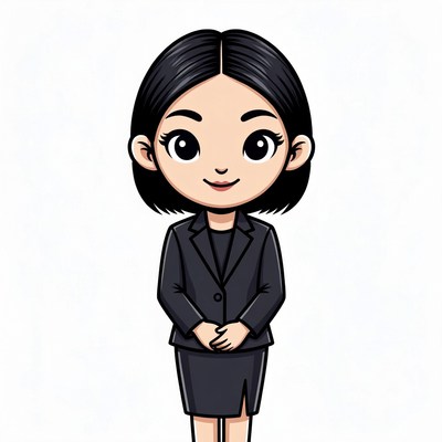 Asian woman in black business suit illustration