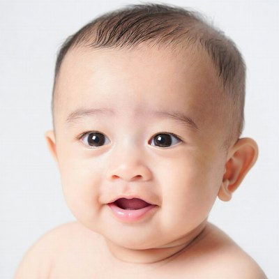 Asian baby smiling on white background