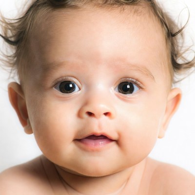 Smiling baby with curly hair