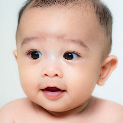 Asian baby smiling on white background