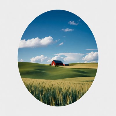 Red Barn in Rolling Green Fields