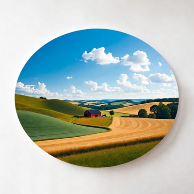 Red Barn in Rolling Farmland Landscape