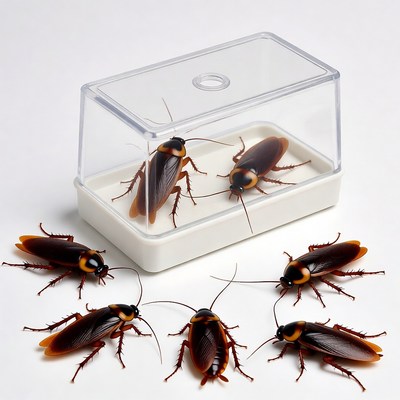 Plastic cockroaches in clear container