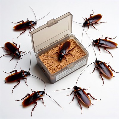 Cockroaches Surrounding Open Food Container