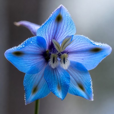 Blue Delphinium Flower with Dew Drops