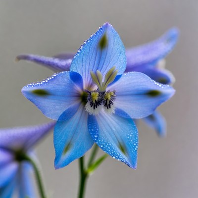 Blue Delphinium Flower with Dew Drops